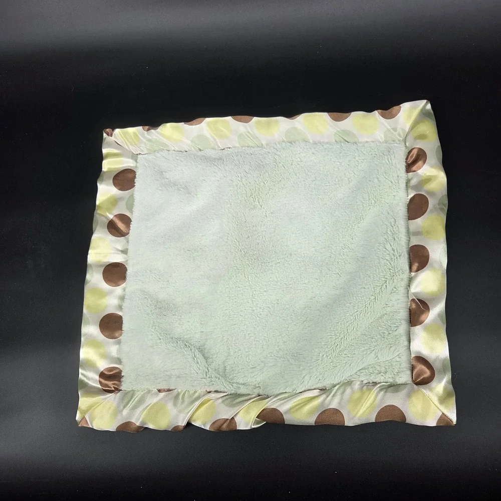 Baby Lovey Security Blanket Soft Plush Dot Satin Trim Green Brown Unisex